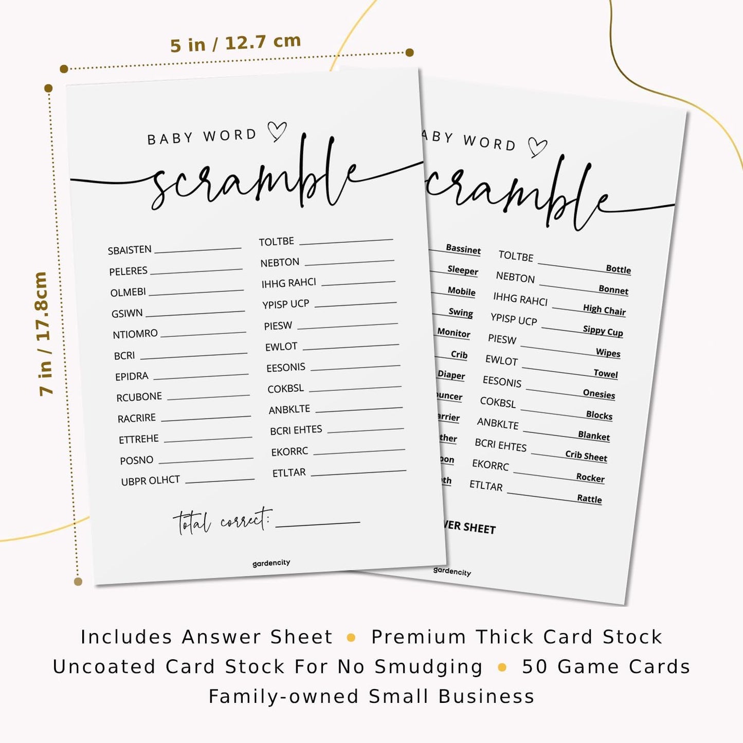 GardenCity Baby Shower Bingo Game, 50 Unique Pre-Filled Cards, Baby Shower Games for Boy or Girl, Minimalist