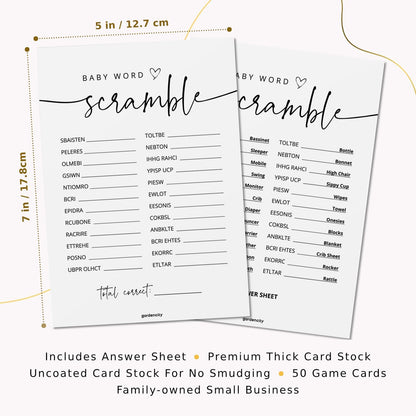 GardenCity Baby Shower Bingo Game, 50 Unique Pre-Filled Cards, Baby Shower Games for Boy or Girl, Minimalist