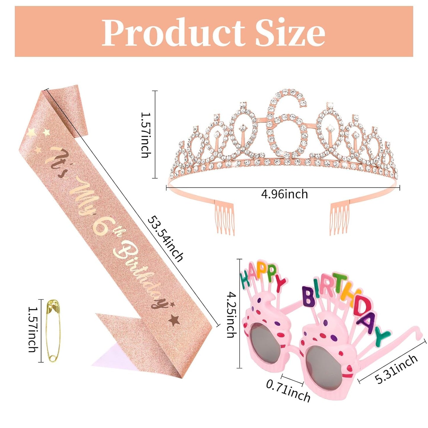 YARIEW 3rd Birthday Decorations, 3rd Glitter Purple Sash and Crown Kit with Happy Birthday Sunglasses, Tiara Princess Crown and Sash Party Outfit Accessory