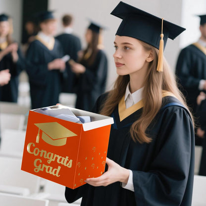 Graduation Card Box Holder, Congrats Grad Foldable Cardboard Decorations Box for Graduation Party Decoration and Grad Parties (Black)
