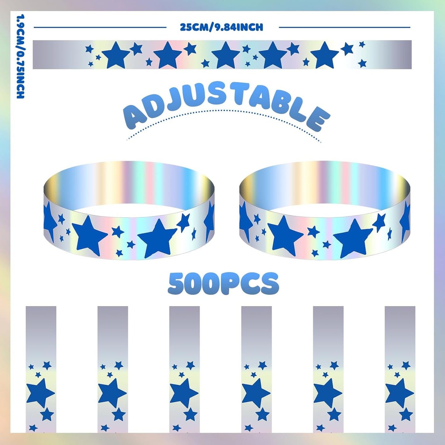 Glenmal 500 Pcs Wristbands for Event Neon Patriotic Star Wristbands Bulk for Events Plastic Waterproof Carnival Wrist Bands Adhesive Bracelet for 4th of July 250 Anniversary(Red)