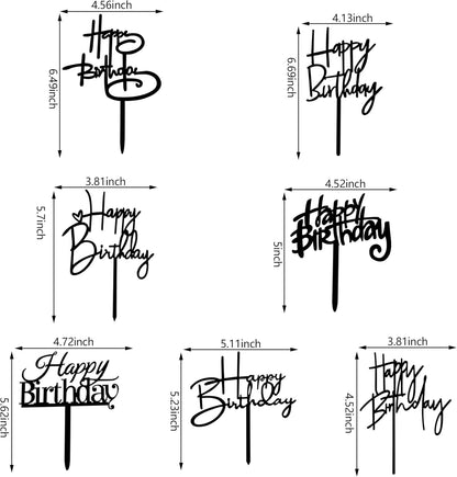 10 PCS Black Happy Birthday Cake Topper Acrylic Cupcake Topper A Series of Birthday Cake Supplies Decorations
