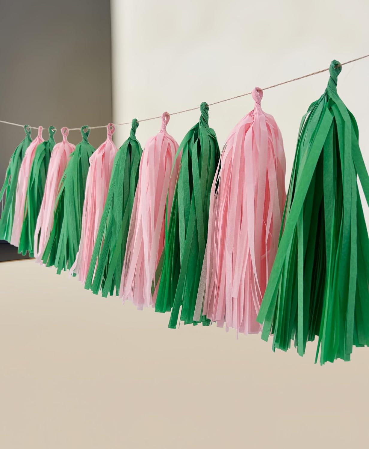 Green and Pink Tassel Garland Banner Tissue Paper Tassels for Party Decorations, Pack of 20