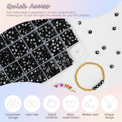 Amaney 1400pcs Glow Letter Beads, Heart Beads Whit Elastic Beading Cord,4x7mm Round Acrylic Alphabet Beads for Friend Bracelet Jewelry Making