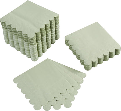 100 Pack Cocktail Napkin 2-Ply Scalloped Edged Dessert Napkins Folded 5 x 5 Inches Disposable Napkins for Dinner Wedding Birthday Party Bridal Anniversary Reception Event (Pink)