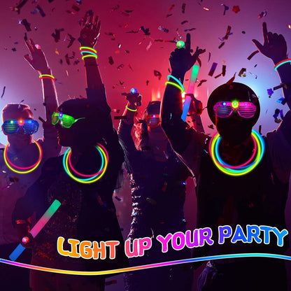 248PCS Glow in the Dark Party Supplies, Party Pack Bulk , 16PCS Foam Glow Sticks & LED Glasses, 16PCS LED Light Up Rings and 200PCS Glow Sticks for Neon Party Decorations, halloween party favors