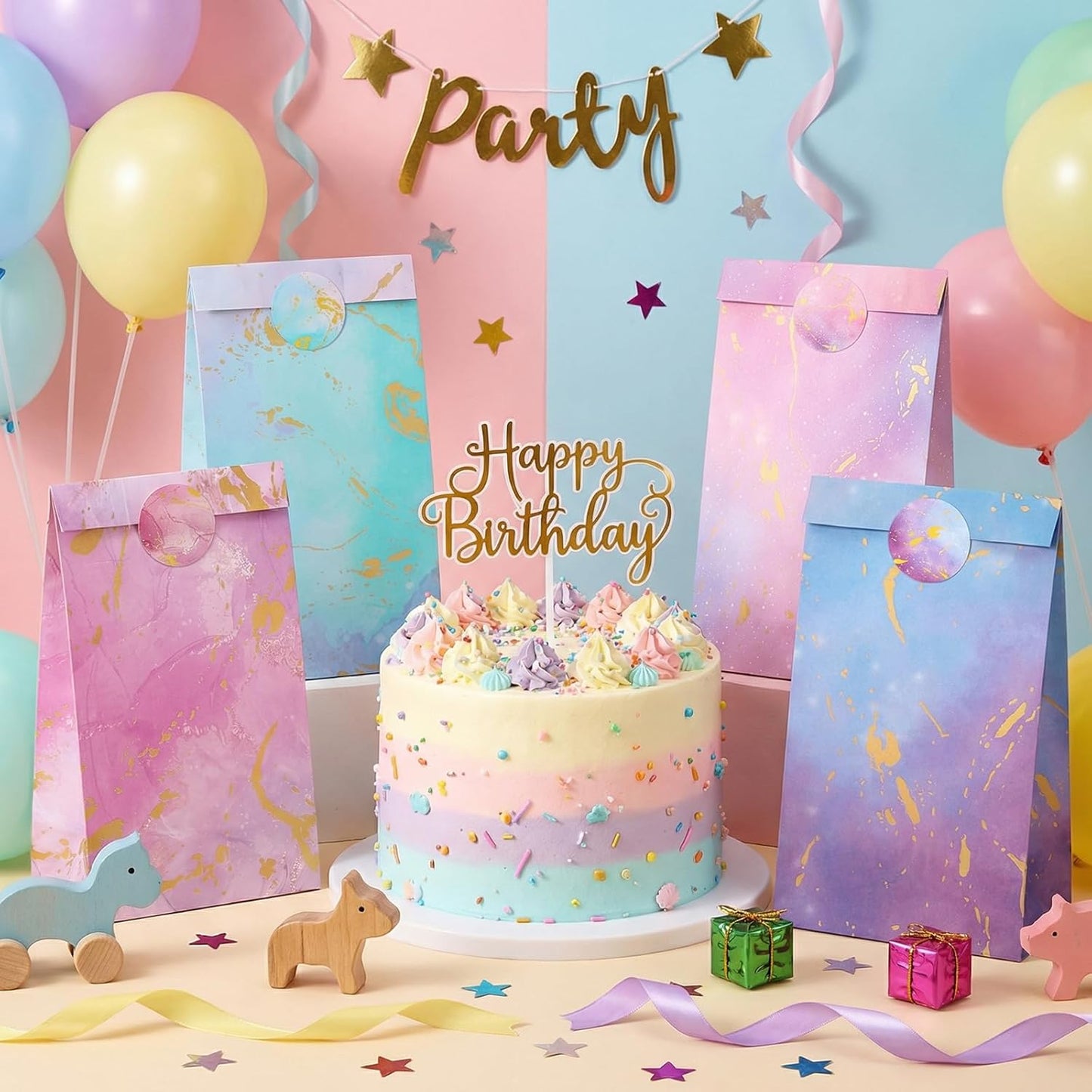 woric 36PCS Party Favor Bags with Stickers, Pink and Purple Goodie Bags for Girls Birthday Mother's Day Small Gift Bag for Kids, Baby Shower, Wedding, Mermaid Party Favor Supplies
