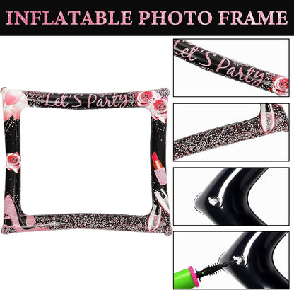 Hawaiian Party Photo Booth Props Kit, 30 PCS Luau Photo Booth Props with Large Inflatable Selfie Picture Frame for Hawaiian Tropical Tiki Summer Pool Party Supplies