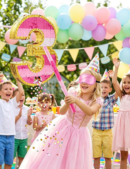 Number 5 Piñata with Stick, Blindfold & Confetti-Pink Piñata for Birthday Parties, Complete Party Game Set for Kids Girls-Gradient Pink Birthday Decor with Fillable Design(Small, 16.5 x 11.5 x 3 In)