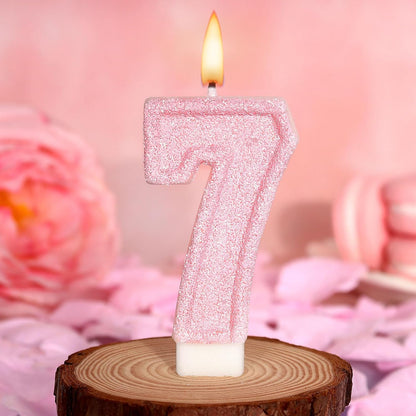 Cute Number 3 Birthday Candle, Glitter Pink Number Candles, Birthday Cake Topper Decoration, Party Supplies Anniversary Celebrations