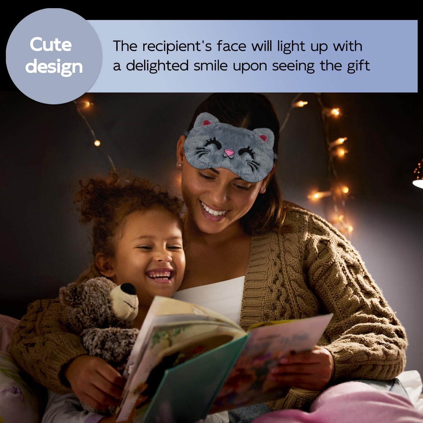 Christmas Reindeer Sleep Mask Cute Antler Eye Masks Sleeping Soft Plush Cartoon Blindfold Funny Animal Eye Cover Xmas Presents for Women Men (Xmas Reindeer,Brown)