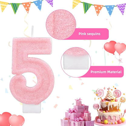 Pink Number One Birthday Candles, Romantic Cake Glitter Pink Number 1st Candles Anniversary Cake First Topper Decoration Cute Birthday Party Supplies for Wedding Anniversary Celebration Supplies (1)