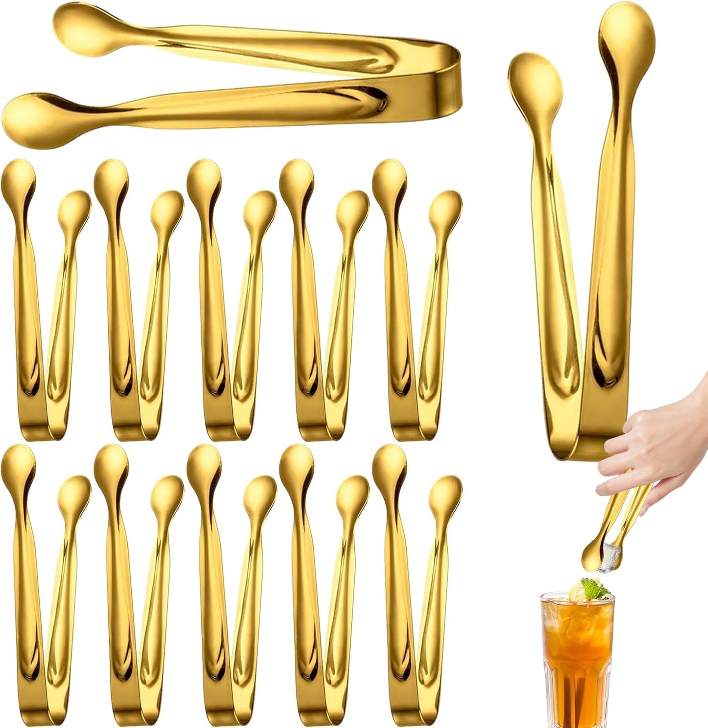 12 Pcs Mini Tongs Stainless Steel 6 Inch Small Sugar Serving Tongs for Buffets,Coffee Bar,Tea Party,Charcuterie Board Appetizers Dessert Serving Food Tiny Party Ice Bucket Danish Candy (Gold)