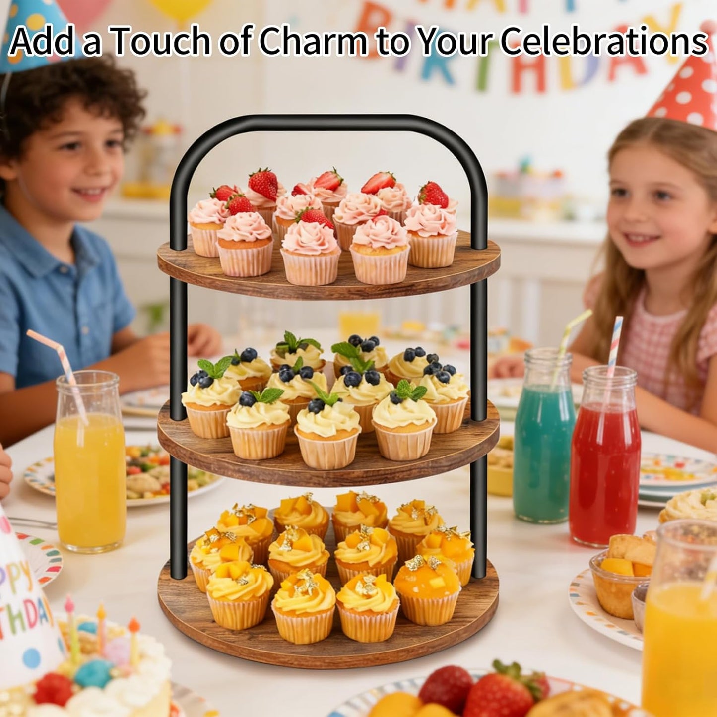 Cupcake Stand, Wooden Cupcake Stand for 100 Cupcakes 3 Tier Large Dessert Table Display Set Cupcake Tower Tiered Tray Stand Serving Tray for Party Supplies Vendor Display Farmhouse Decor