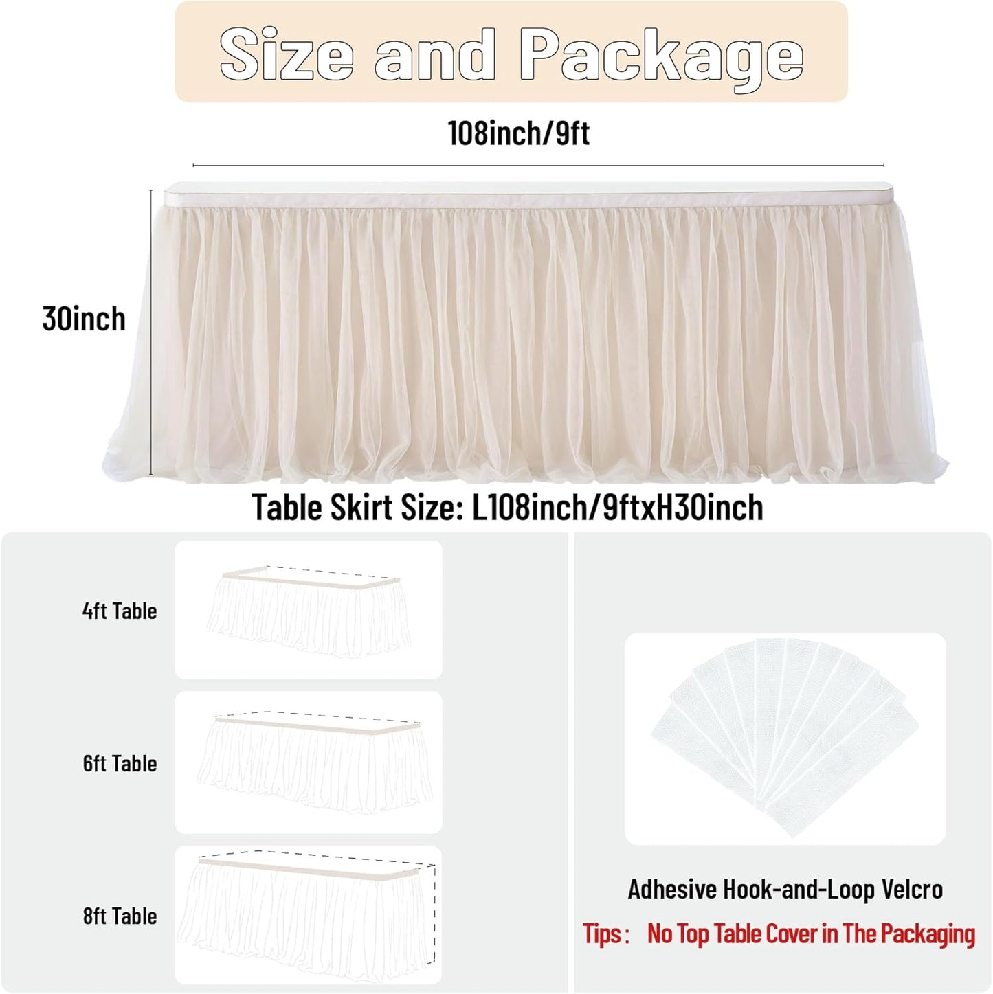 72inch Champagne Gold Tulle Table Skirts for Rectangle Round Tables, Gold Grim Ruffle Tulle Tutu Cloth Table Skirt 6ft for Wedding Birthday Party Cake Dessert Decor(No Top Cover)
