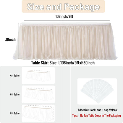 72inch Champagne Gold Tulle Table Skirts for Rectangle Round Tables, Gold Grim Ruffle Tulle Tutu Cloth Table Skirt 6ft for Wedding Birthday Party Cake Dessert Decor(No Top Cover)