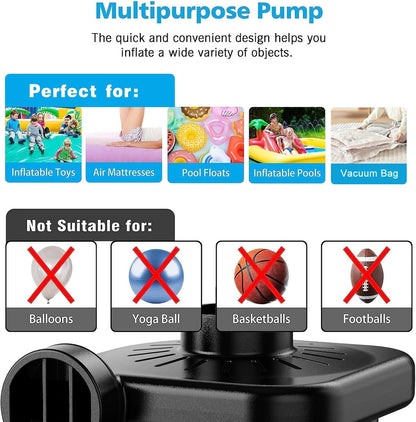 Electric Air Pump for Inflatables,Portable Quick-Fill Air Pump with 3 Nozzles,110-120V, Inflator & Deflator Pumps for Outdoor Camping, Air Mattress Beds,Boats,Inflatable Cushion,Couch,Pool Floats