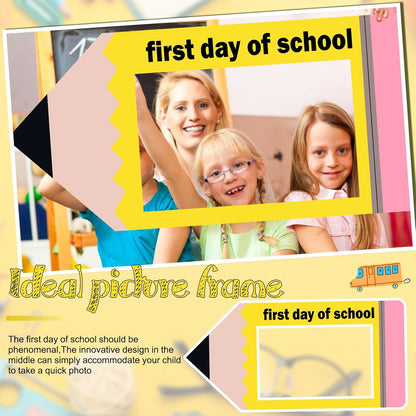 Aurelema 35 x 16 Inch First Day of School Back to School Party Photo Booth Prop Selfie Frame KT Board Pencil Shape Picture Frame Prop Welcome Party Supplies for Students Teacher Classroom