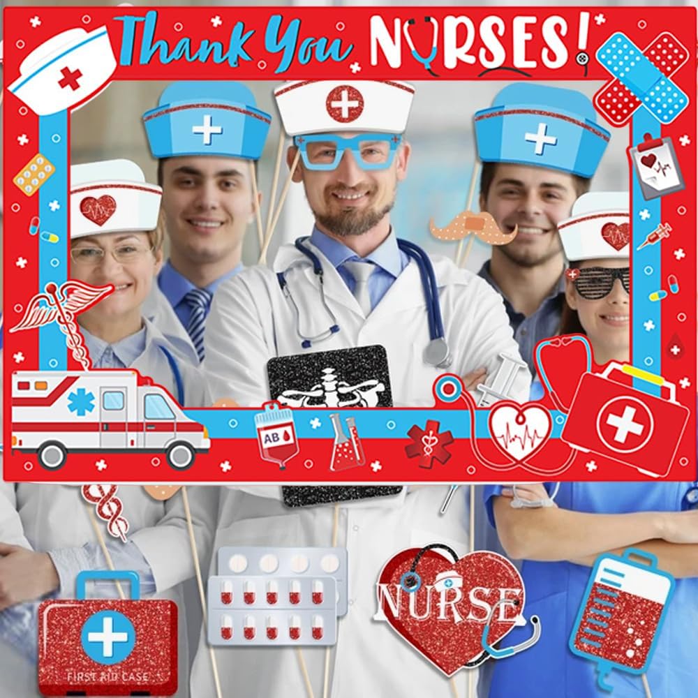 Nurse Photo Booth Props Photo Frame Selfie Supplies Backdrop Graduation Decorations Class Photography Party Nurses Day Décor
