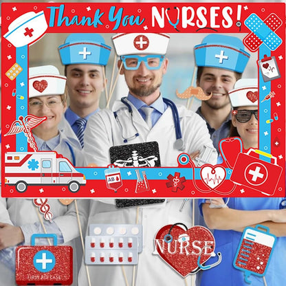 Nurse Photo Booth Props Photo Frame Selfie Supplies Backdrop Graduation Decorations Class Photography Party Nurses Day Décor