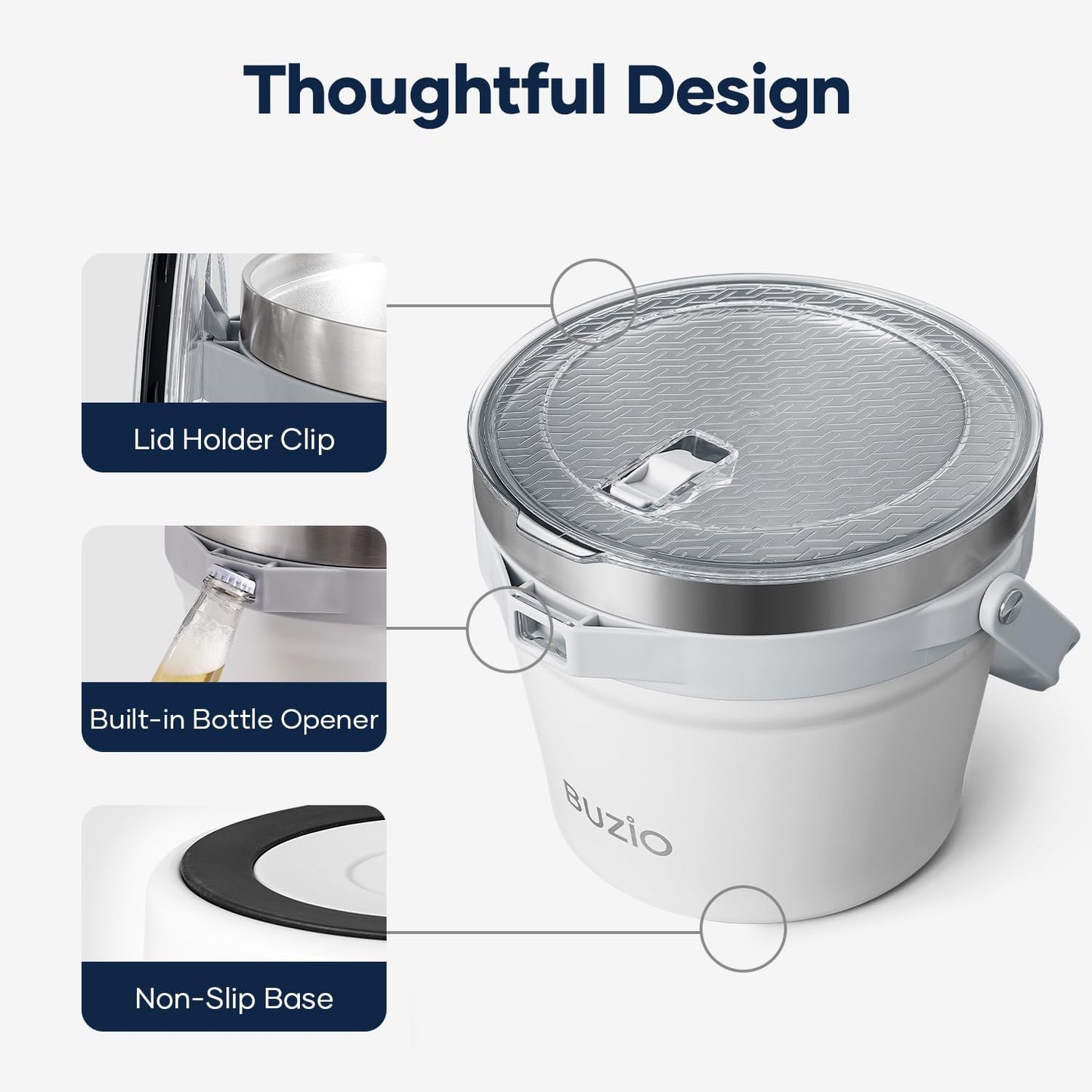 BUZIO 7 L Ice Bucket for Parties with Lid and Scoop & Tongs, Vacuum Insulated Stainless Steel Ice Buckets with Handle and Adjustable Shoulder Strap, Large Beverage Bucket for Cocktail Bar, Blue