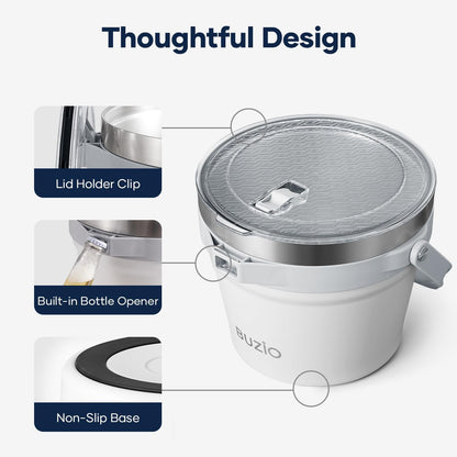 BUZIO 7 L Ice Bucket for Parties with Lid and Scoop & Tongs, Vacuum Insulated Stainless Steel Ice Buckets with Handle and Adjustable Shoulder Strap, Large Beverage Bucket for Cocktail Bar, Blue