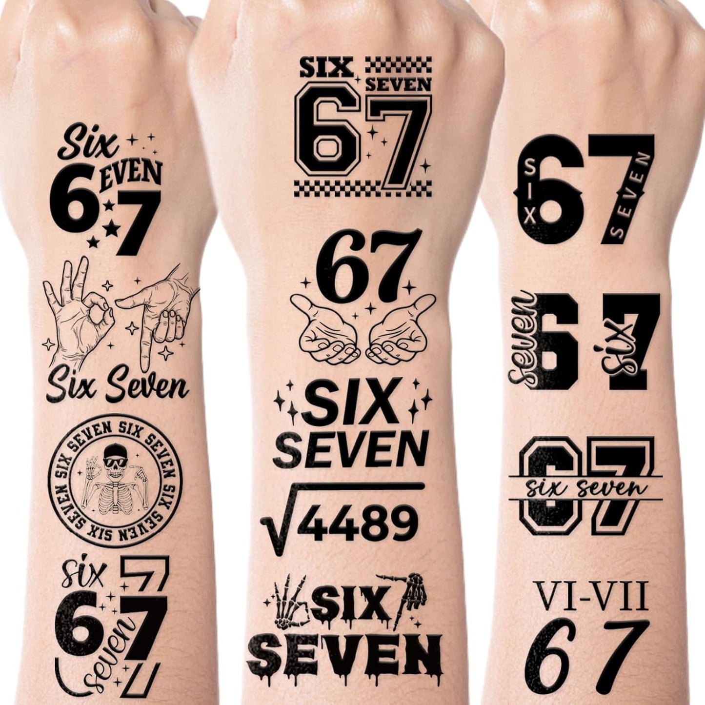 Black 6 7 Temporary Tattoos, 8 Sheets Funny 67 Party Favors Decorations, Six Seven Number Tattoo Stickers for Sport Teams Activity Party Supplies Gifts Prizes Rewards