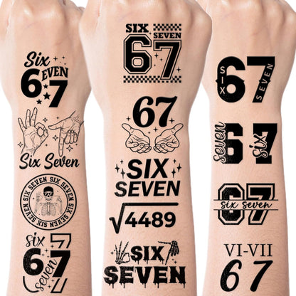 Black 6 7 Temporary Tattoos, 8 Sheets Funny 67 Party Favors Decorations, Six Seven Number Tattoo Stickers for Sport Teams Activity Party Supplies Gifts Prizes Rewards