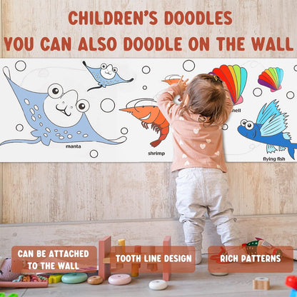 2PCS Children's Drawing Roll, Coloring Paper Roll for Kids Gift, 120 * 11.8 Inches DIY Painting Drawing Paper Roll, Sticky Drawing Paper Roll, Early Educational Toys for Kids (Animal World)