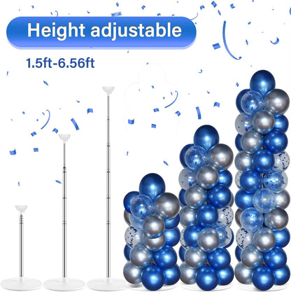 2 Sets Balloon Column Stand Kit with 100 Balloons Adjustable Balloon Tower Stand with Bases for Floor Balloons Column Kit for 2026 Graduation Birthday Appreciation Party Decor Navy Blue and Silver