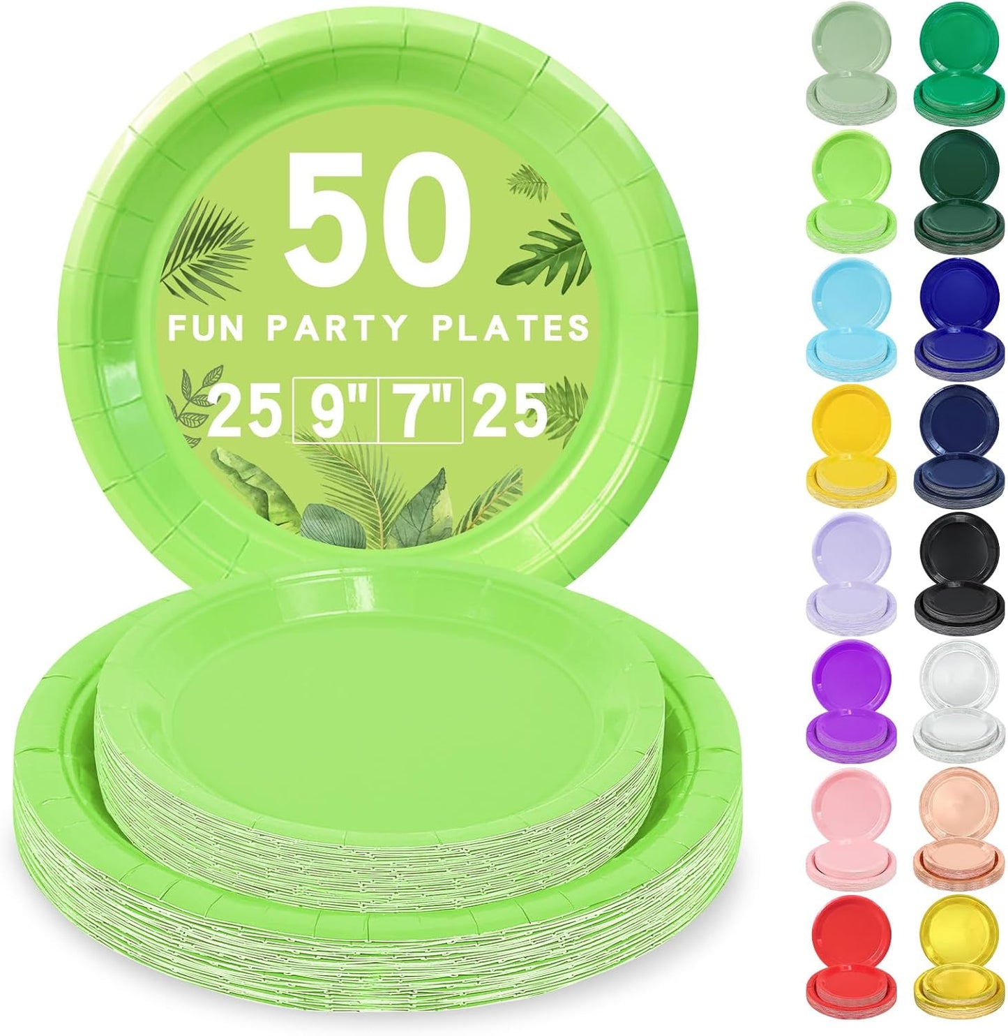 LANLISA 50 Pcs Pink Paper Plates Disposable, 25-9" & 25-7" Disposable Birthday Cake Dessert Plates For Valentines Day, Baby Shower, Easter Party, Mothers Day Party Supplies