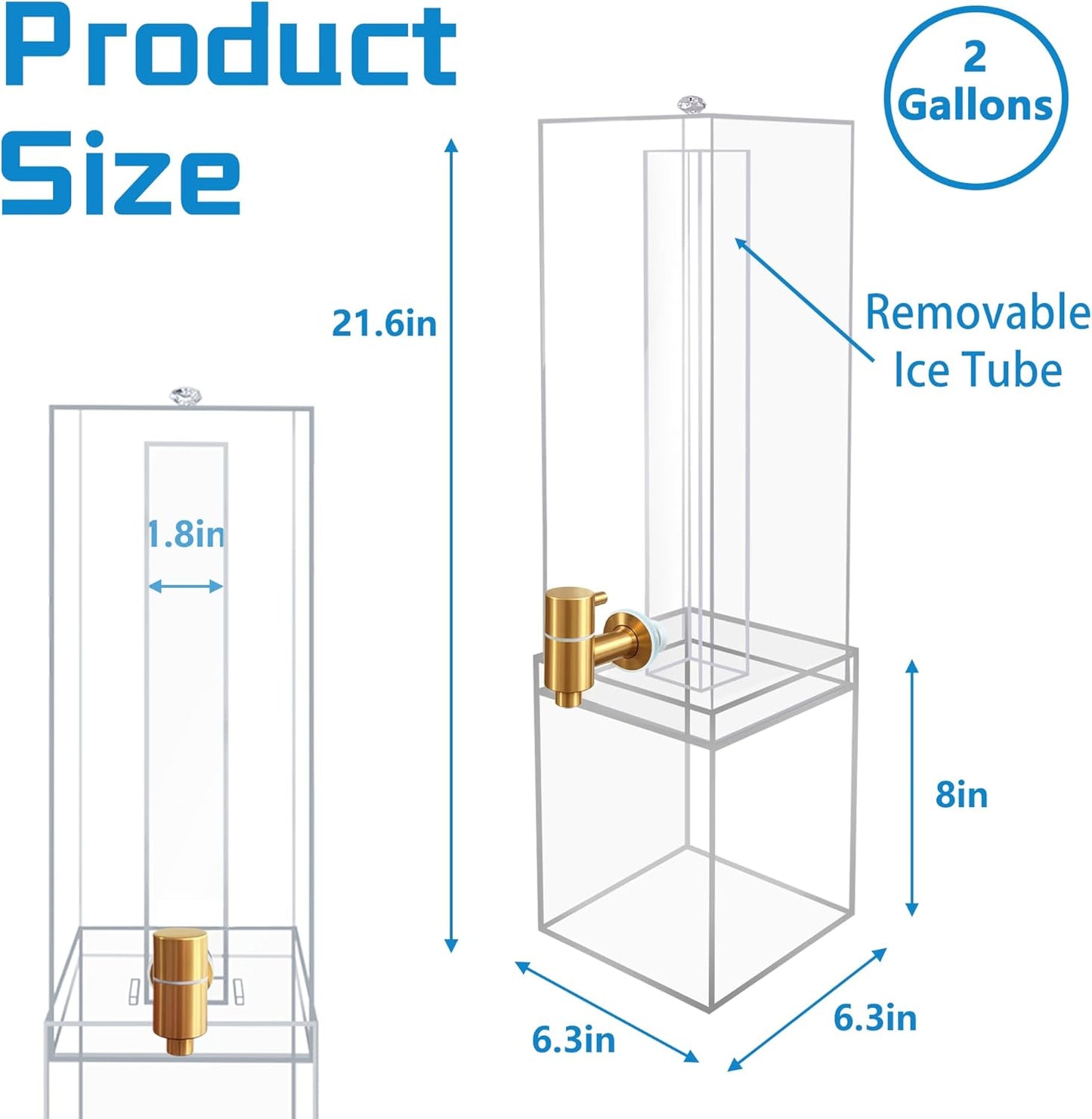 2 Gallon Large Drink Dispenser, Drink Dispenser with Wood Stand, Drink Dispensers for Parties with Ice Core, Beverage Dispenser with Airtight Valve for Water, Punch, Juice