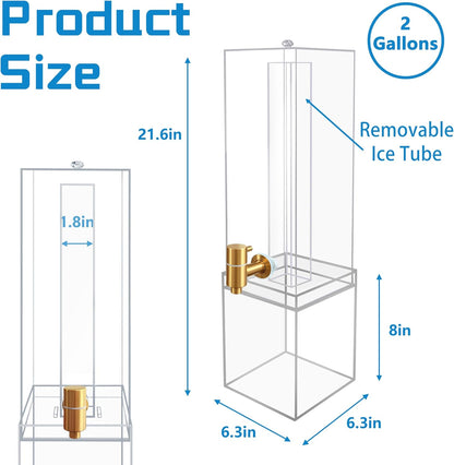 2 Gallon Large Drink Dispenser, Drink Dispenser with Wood Stand, Drink Dispensers for Parties with Ice Core, Beverage Dispenser with Airtight Valve for Water, Punch, Juice