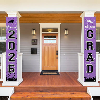 2026 Graduation Decorations, Graduation Banner Class of 2026, Hanging Congratulations/Congrats Grad Banner for Door and Porch, Party Decor - Black