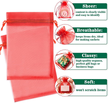 Sukh 100pcs Organza Bags 5''x7'' - White Sheer Mesh Drawstring Bags for Jewelry, Soap, Fruits, Candy, Small Gift Bags for Weddings, Valentine's Day, Mother's Day, Halloween, Thanksgiving, Christmas