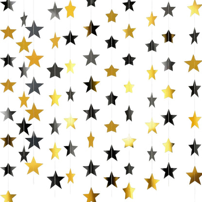 Spakon 65 Feet Glitter Star Paper Garland Banner Hanging Decoration Star Streamers Double Side 2026 Graduation Decorations for Wedding Birthday Festival New Year Party Decoration (Gold)