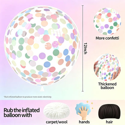 25 Pcs Rainbow Confetti Balloons, 12 Inch Thickened Clear Latex Balloon with Confetti Inside for Birthday Party Baby Shower Graduation Engagement Bridal Shower Decorations Supplies (Long Confetti)