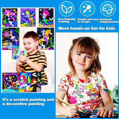 JUNQIU Scratch Art for Kids, Unicorns Black Rainbow Scratch Art Paper Set-Arts and Crafts & Supplies, DIY Activity & Party Games, Gifts for Toddlers, Girls & Boys Ages 3, 4, 5, 6, 7, 8