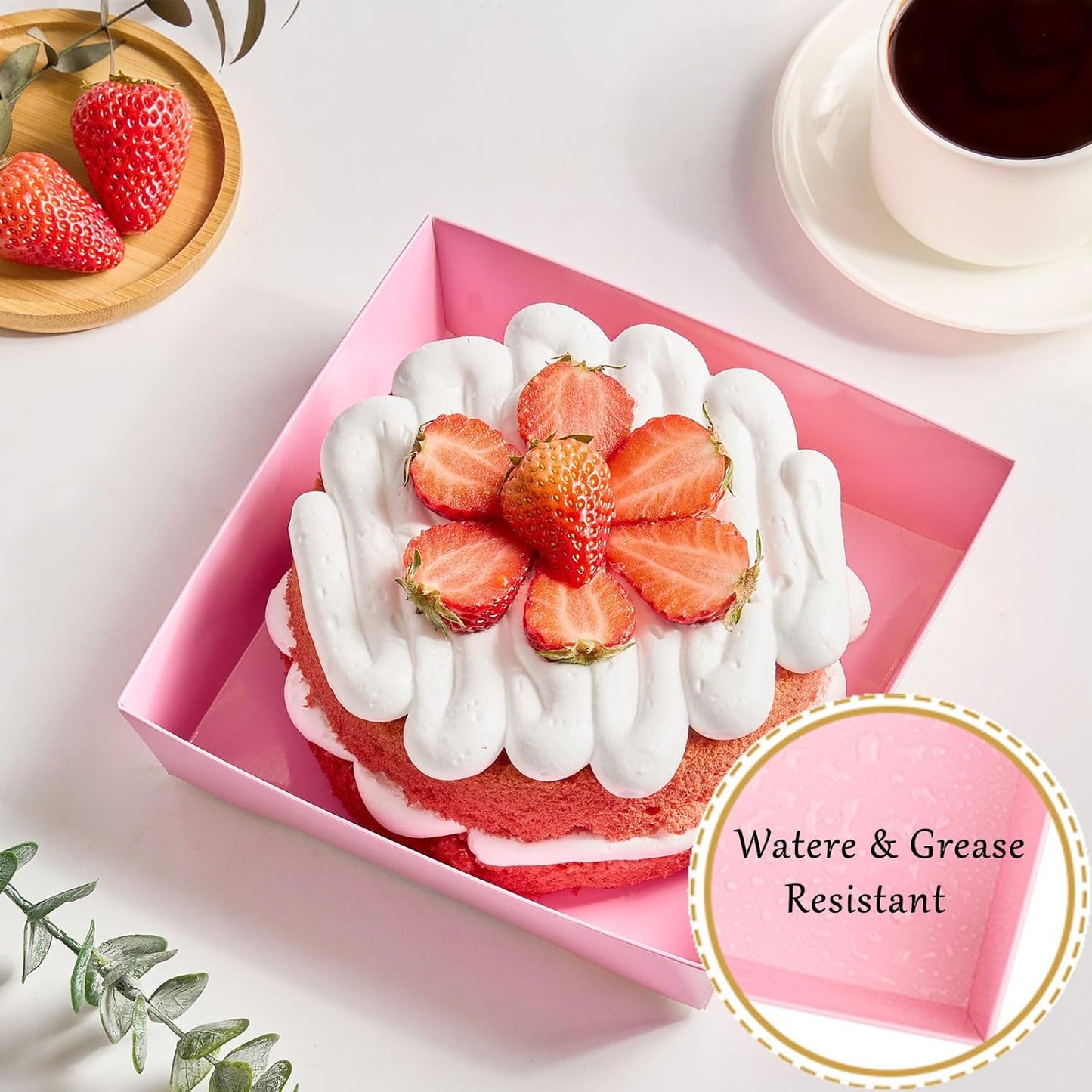Ocmoiy 7x7x4 Inches White Paper Cake Boxes with Clear Lids for 6 Inch Cakes, 20 Pack Square Disposable Cake Bakery Take Out Containers, To Go Dessert Boxes