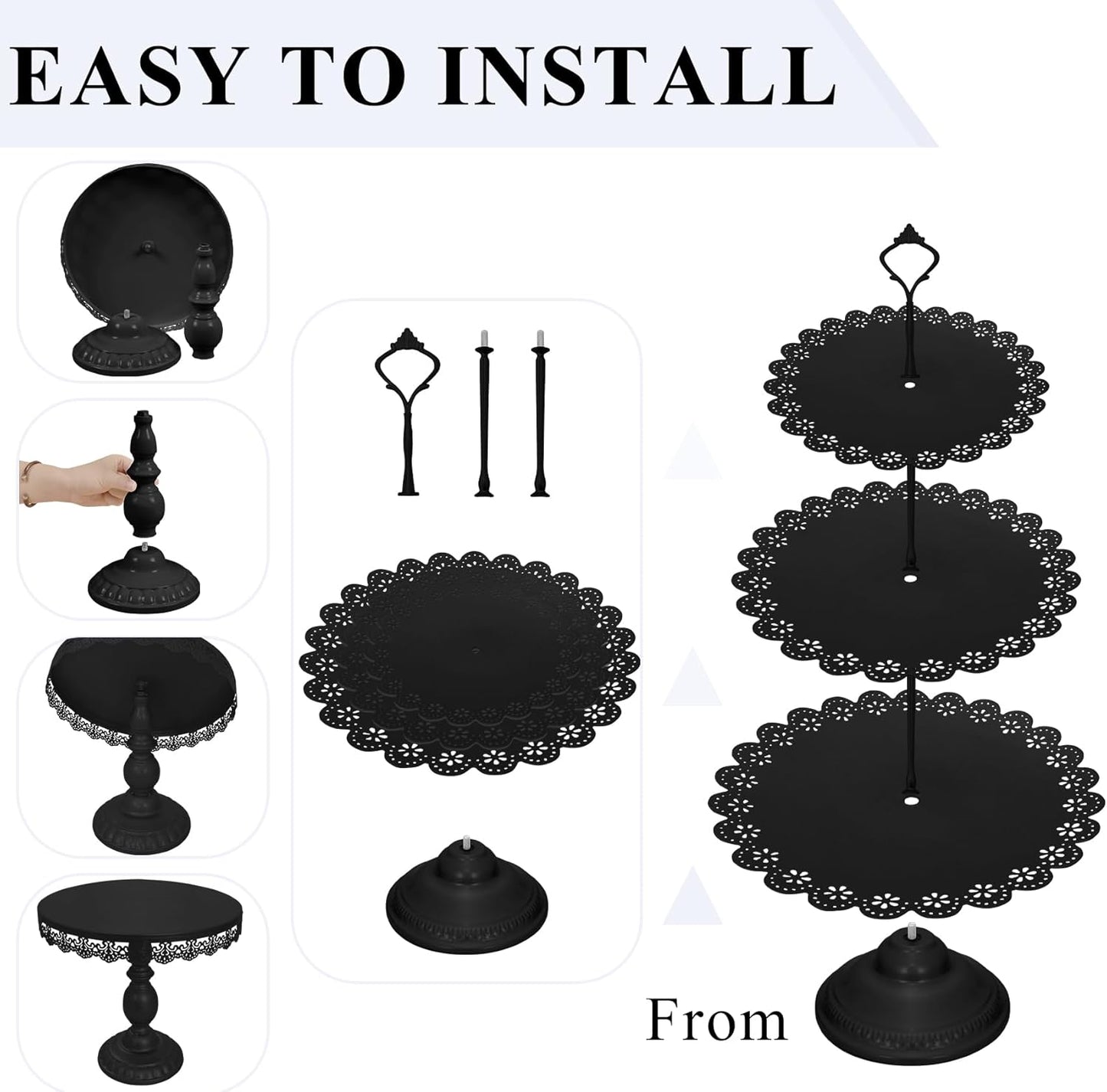 Set of 9 Cake Stands Metal Cupcake Stand Set Multiple Styles Candy Fruit Display Tower Dessert Plate Cake Serving Tray for Birthday Party Wedding Anniversary Baby Shower Engagement (Gold)