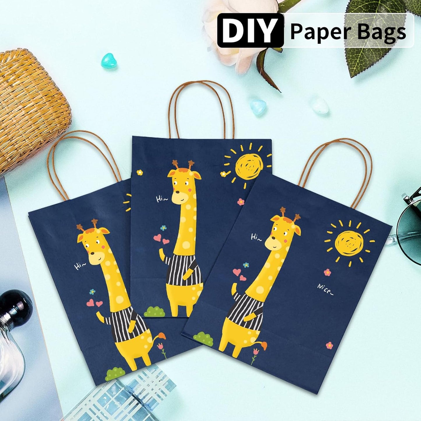 RACETOP 32 Pack Small Paper Gift Bags with Handles, 5.8"×3.2"×8.25" Kraft Paper Party Favor Bags Bulk for Kids Birthday, Baby Shower, Crafts, Wedding, Party Supplies (8 Colors)