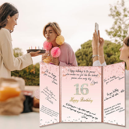 Crenics Sweet 16 Birthday Decorations, Creative Rose Gold 16th Birthday Guest Book Alternative, Large 16th Birthday Signature Book 12" x 18", Great 16 Years Old Birthday Gifts for Girls