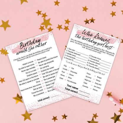 Birthday Party Cards for Girl, Birthday Games Card, Would She Rather Game Cards Set, Birthday Supplies Activity Decorations for Adult Girl, Set of 30 Game Cads