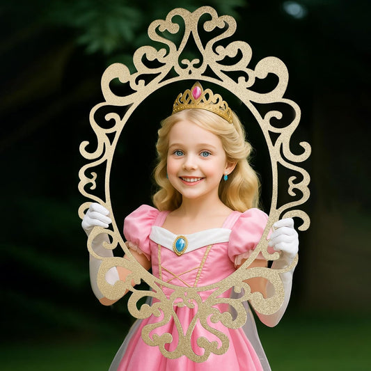 Aurelema Princess Mirror Photo Booth Props 15 x 23 Inches Princess Party Decorations Mirror Photo Props for Fairytale Birthday Baby Shower Party Supplies Photography Backdrop