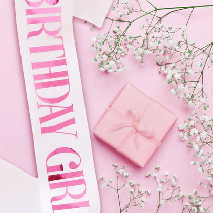Birthday Girl Sash, Pink Foil White Birthday Sash for Girl Sweet 16th 18th 20th 21st 30th Fun Birthday Party Gifts Favors Decorations