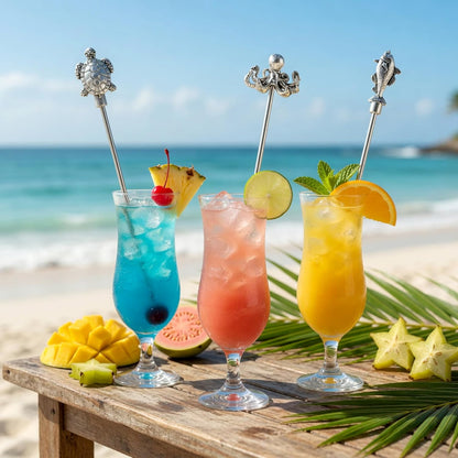 Homestia 7.5" Stainless Steel Cocktail Stirrers with Cute Animal Design, Set of 6 Reusable Swizzle Sticks for Coffee, Martini, Drinks - Dishwasher Safe Metal Bar Tools Stir Sticks