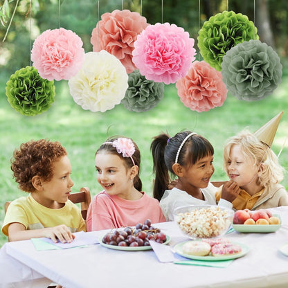 BEISHIDA Hot Pink Tissue Hanging Paper Flowers Ball Decorations Set for Mother's Day Birthday Valentine's Day Anniversary Bridal Baby Shower Wedding Backdrops Home Outdoor Party Supplies(13 Packs)