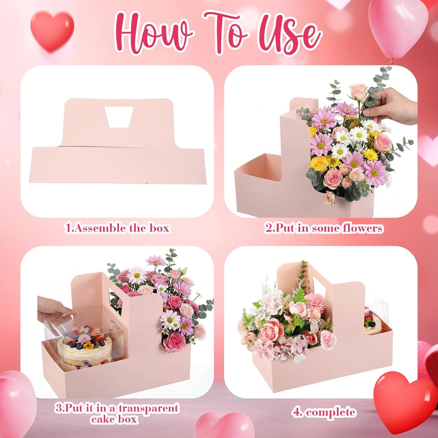 Qinyoung 12 Sets Mother's Day Flower Gift Box Cake Flower Gift Boxes with 12 Pcs Transparent PVC Cake Boxes Mother's Day Box for Teacher,Mom Wedding, Birthday Party(White,Classic,Blank)