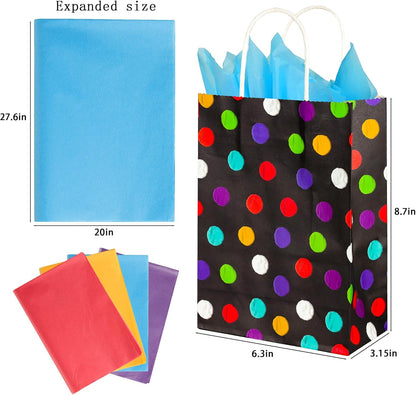 BLEWINDZ 32 Pieces Gift Bags with 32 Tissues, 8 Colors Party Favor Bags with Handles, Rainbow Gift Bag for Wedding, Birthday, Party Supplies and Gifts