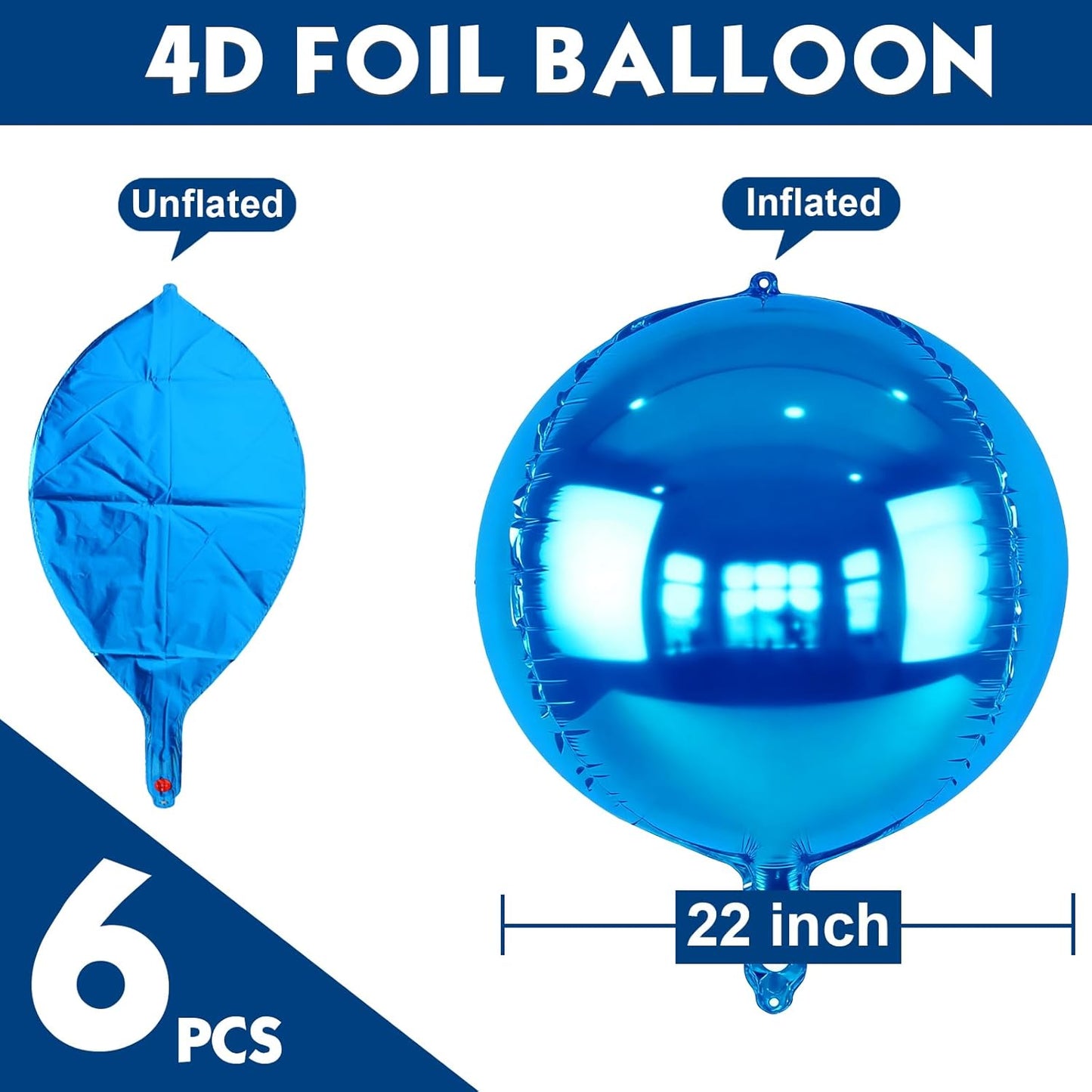 Metallic Gold Round Foil Balloons, 22" Large 4D Sphere Mylar Ball Balloons 6PCS, for Graduation Prom Birthday Wedding Anniversary Disco Party Decorations
